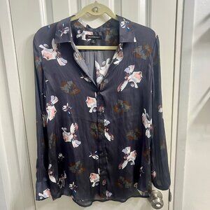 Banana Republic Purple Floral Button Down Long Sleeve Blouse - Medium